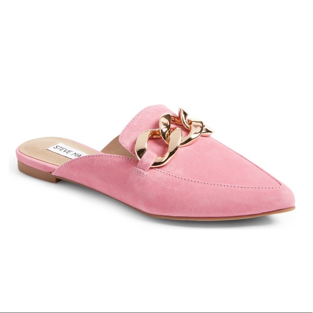 Steve Madden Chunky Gold Chain Pointed Toe Finn Mule in Pink Suede NWT NWB